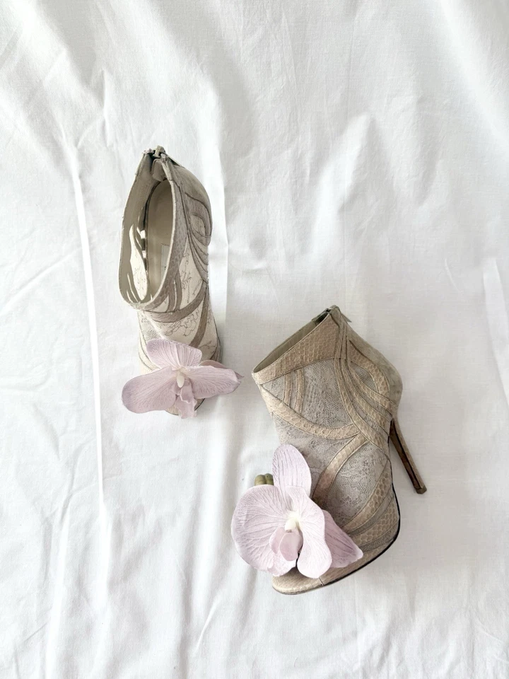 Reciclado Jimmy Choo Orquídea Flores Sandalias Tacones Zapatos Bombas Botas 6 36 Boda Foto 1 de 4