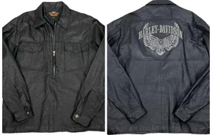 Harley Davidson Leather 1/2 Zip Pullover Jacket Lined Embroidered Shiny Men’s XL - Picture 1 of 12