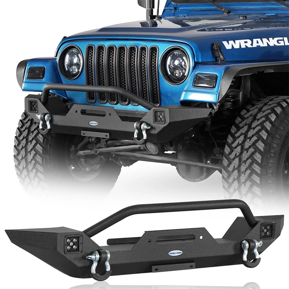 Parachoques delantero con placa de cabrestante y 2 luces LED 18W para Jeep Wrangler YJ TJ 1987-2006 Foto 1 de 4