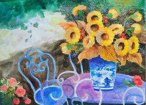Charles Lee Sunflowers ORIGINAL Acrylic Watercolor mxd media painting art SIGNED - Picture 1 of 14