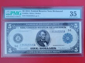 1914 $5 FEDERAL RESERVE NOTE RICHMOND Fr#863a PMG 35 Choice Very Fine - Picture 1 of 16