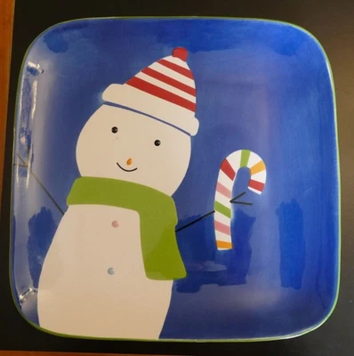 Target HOME Sleddin Hill Blue Square Snowman Dinner Plate 10 7/8" - Image 1 of 3