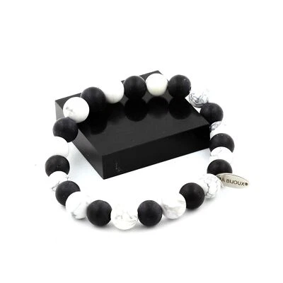 Mineralien und Steine Précieuses. Armband Perlen Howlith + Schwarz Onyx Mat 8 - Bild 1 von 2