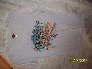 NWOT HARLEY DAVIDSON MOTORCYCLE Women's LARGE WHITE LIGHT HD TOP SHIRT LOOK - Picture 1 of 3