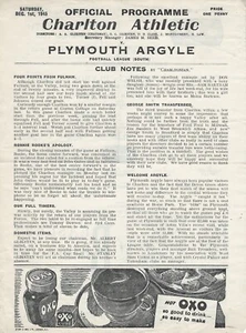 CHARLTON ATHLETIC V PLYMOUTH ARGYLE ~ 1 DE DICIEMBRE DE 1945 ~ LIGA DE FÚTBOL SUR - Imagen 1 de 2