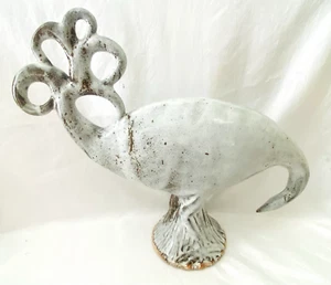 VINTAGE Mid Century Modern Ceramic Gray Spatter Glaze Peacock Bird Statue - Picture 1 of 9