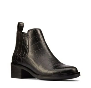 CLARKS DAMAS * MEMI ZIP * BOTINES DE CUERO DE COCODRILO NEGRO DE AJUSTE ANCHO CON CREMALLERA UK 4 E - Imagen 1 de 4