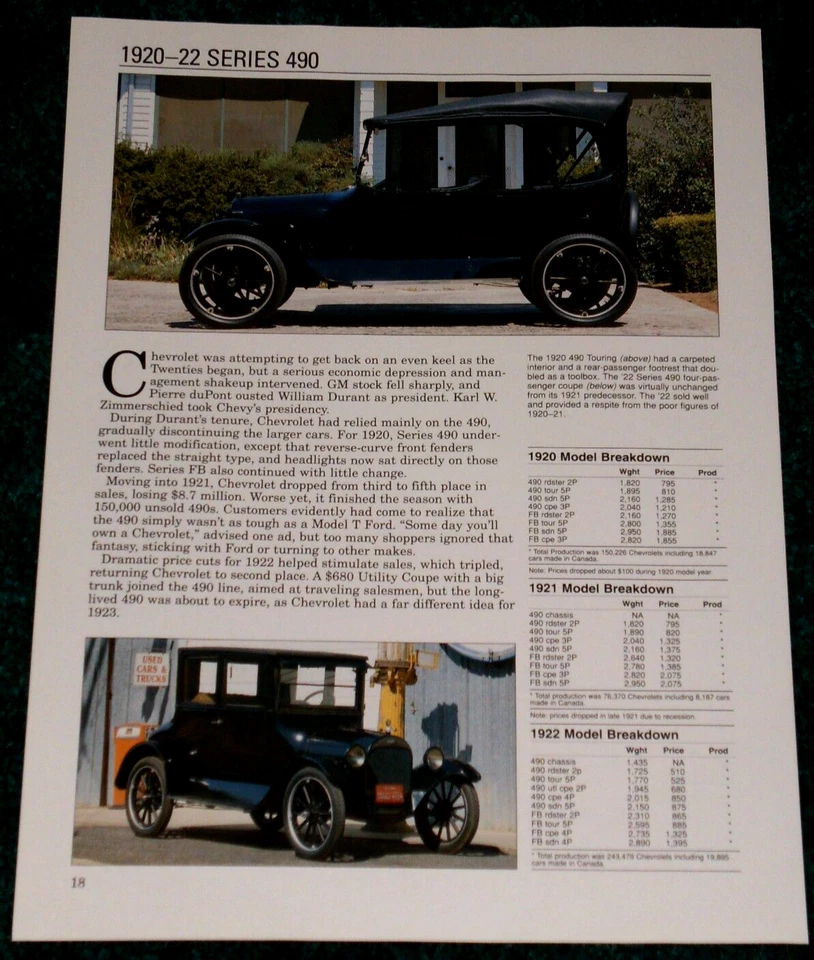 Chevy Serie 490 1920-22 Hoja de especificaciones Información Foto 20 Touring Roadster 1921 1922 Foto 1 de 1