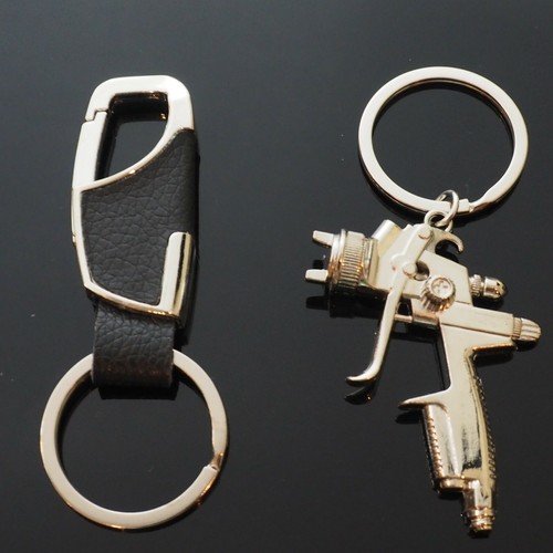 2 Pack Combo - Spray Paint Gun Key Ring & Black Leather Clip On Keyring ...