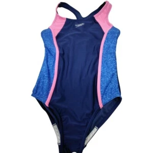 Speedo Racerback Sport Splice Girl Medium Navy - Picture 1 of 3