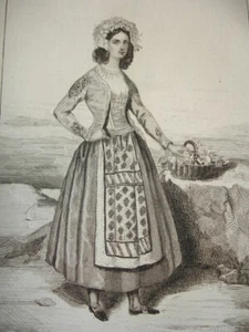 1820. Antica incisione Italie Pittoresque. NAPLES Femmes d'Ischia - Foto 1 di 1