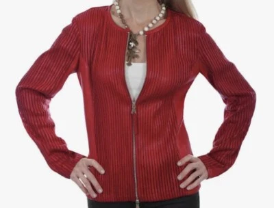 New SCULLY Leather & Mesh Elasticized Full-Zip Jacket Red size L - Image 1 of 4