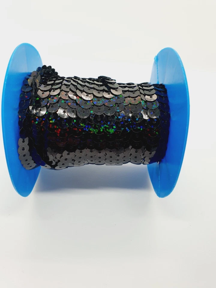 sew on string SEQUIN 6mm hologram BLACK sequin dressmaking trim trimming  - Image 1 of 1