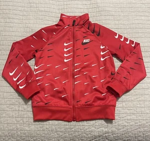Nike Boy's Red Tracksuit Jacket Black/White Swoosh Size 5 - Picture 1 of 9