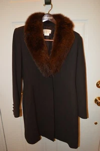 Womens VERTIGO Paris 100% Wool Brown Coat with Fur Removable Collar Size M - Picture 1 of 6