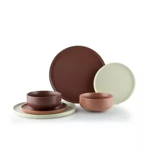 Everything Kitchens Modern Flat 24-Piece Dinnerware Set | Beige, Terracotta, Br - Picture 1 of 10