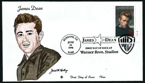 USA, SCOTT # 3082, BROWN HAND PAINTED FDC COVER OF JAMES DEAN, WARNER BROTHERS - Picture 1 of 1