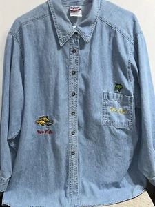 Dr. Seuss Brand One Fish Two Fish Women Blue Denim Shirt XXL 26W/28W Vintage - Picture 1 of 5