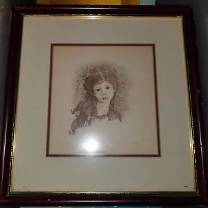 JENNI TOMAO "EVE" lithograph girl with flowers framed numbered 7/150 15x16 - Picture 1 of 3