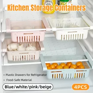 4x Fridge Storage Basket Organizer Egg Rack Refrigerator Shelf Bins for Kitchen - Picture 1 of 12