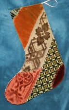 GORGEOUS ANTIQUE VINTAGE CRAZY QUILT CHRISTMAS STOCKING CUTTER QUILT 23-77