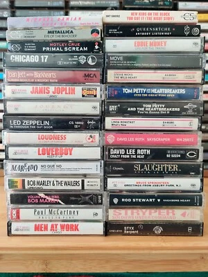 Led Zeppelin–Stryper–Mareado–Metallica–Mötley Crüe:30 Cassette Tapes Rock w/case - Image 1 of 4