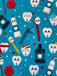 1/2 Yard HAPPY DENTIST 100% Cotton Fabric 18" X 44" NEW (5.5) Limited - Picture 1 of 2
