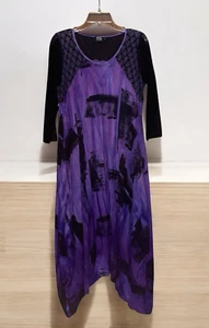 Art of Cloth M lila Mixed Media tragbares Kunstkleid Lagenlook gezackter Saum USA - Bild 1 von 7