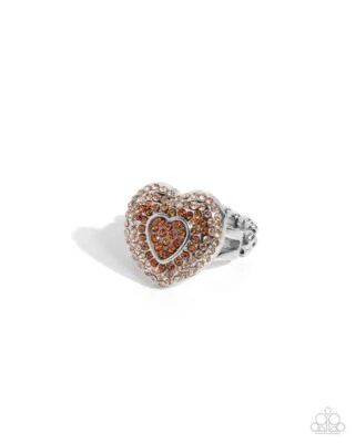Paparazzi Radiant Resplendence - Brown - Ombre Effect- Rhinestones -Heart Ring - Image 1 of 2