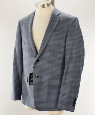 ARMANI EXCHANGE Mens Gray Blue Check SLIM Fit Wool Stretch Suit Jacket 38 R NWT - Image 1 of 2
