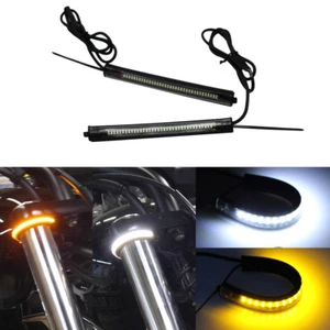 Universal Switchback White/Amber LED DRL Turn Signal Lights Strips, Motorcycles - Picture 1 of 12