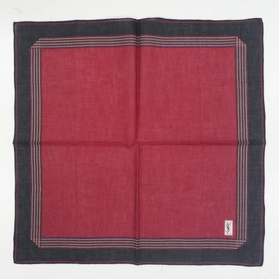 "Pañuelo Yves Saint Laurent Borgoña Rojo Borde Rayas 18"" De Colección Japón" Foto 1 de 4
