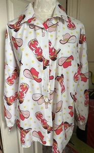 BOOT SCOOTIN BARBIE BUTTON UP NYLON APPAREL MEDIUM  , 90's vintage - Picture 1 of 9