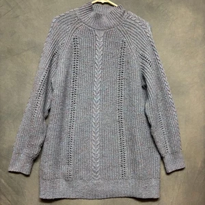 Woven Sweater Knit Womens Mock Turtleneck Multicolor Oversized Tunic Cable Knit - Picture 1 of 13