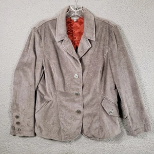 J Jill Corduroy Blazer Jacket Women Medium Gray 3 Button Casual Preppy Academia - Picture 1 of 16