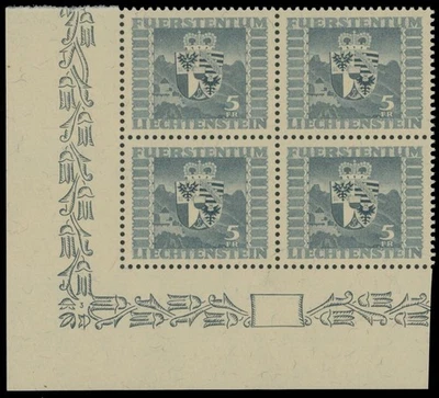 1945, LIECHTENSTEIN, COAT OF ARMS, 5FR BLUISH GRAY, BLOCK OF 4, NH, SC.#217 - Image 1 of 2