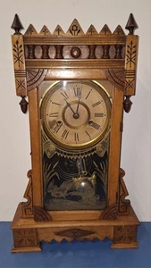 RARE ANTIQUE GILBERT "ABYLA" CHIME SHELF CLOCK ART NOUVEAU WALNUT WORKING 1890 - Picture 1 of 11