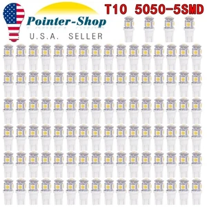 100x 6500K White T10 Wedge 5-SMD LED Dome Map Light Bulbs 5050 W5W 2825 158 192 - Picture 1 of 11