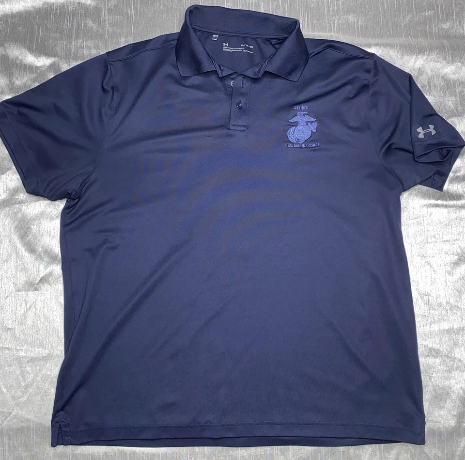 Camisa Polo Retirada USMC Marines Azul Marino Under Armour Manga Corta XL Foto 1 de 4