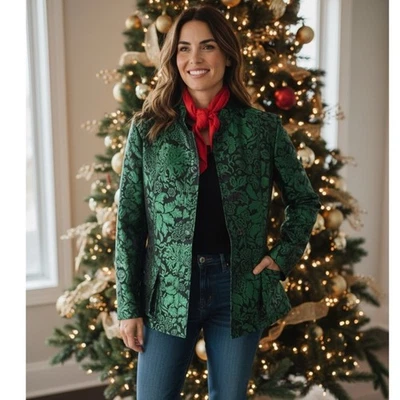 博柏利提花晚装夹克翡翠绿色黑色圣诞夹克 12 — 第 1/4 张图片