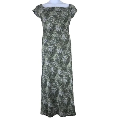 Vestido Vintage Talla Grande La Belle Manga Corta Marrón Verde Floral Calce Ajustado Foto 1 de 4