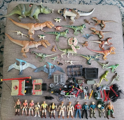 ☆Vintage Jurassic Park Toy Lot, Dino's, Figures, Jeep & More! Kenner 90's☆ Cover