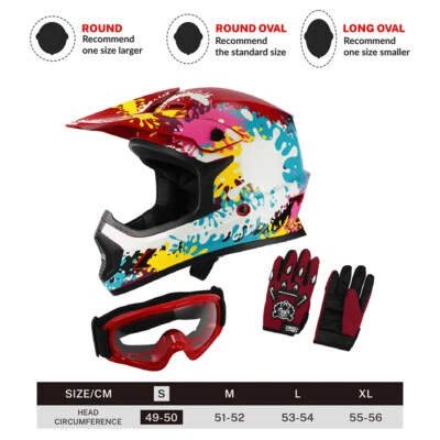DOT Youth Helmet Kids Helmet w/ Goggles Gloves Dirt Bike ATV For Christmas Gifts - Image 1 of 4