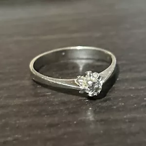 Antique 14k Solid White Gold Tiny Diamond Solitaire Vintage 585 Ring Size 5.25 - Picture 1 of 14