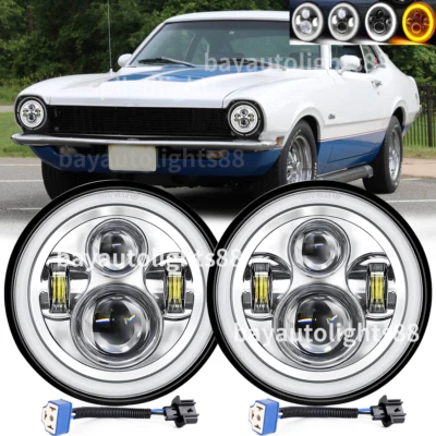 2件装适合福特特立独行者1970-1977 7英寸圆形LED车头灯光环DRL高/低光束 — 第 1/4 张图片