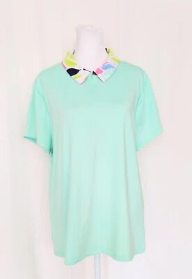 Tommy Bahama Golf Women's Size XL Golf Polo Shirt Mint Green Floral Collar - Image 1 of 4