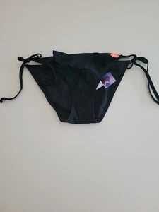 FOREVER 21 Ruffle Cheeky Booty Bikini Bottom L large surf beach pool black WOW - Picture 1 of 2