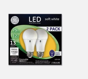 Ge 75W LED Bulbs, 12 W, A19 Bulb, Soft White, 2/Pack (GEL93127324) - Picture 1 of 1