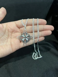 925 Sterling Silver Nudo de Bruja Witches Knot Celtic Star & Curb Chain 24" - Picture 1 of 6