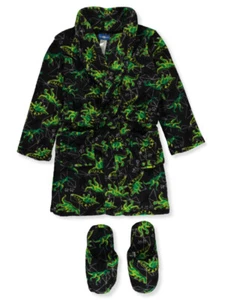 Only Boys Boys' 2-Piece Dinosaur Bathrobe With Slippers Set - Picture 1 of 1